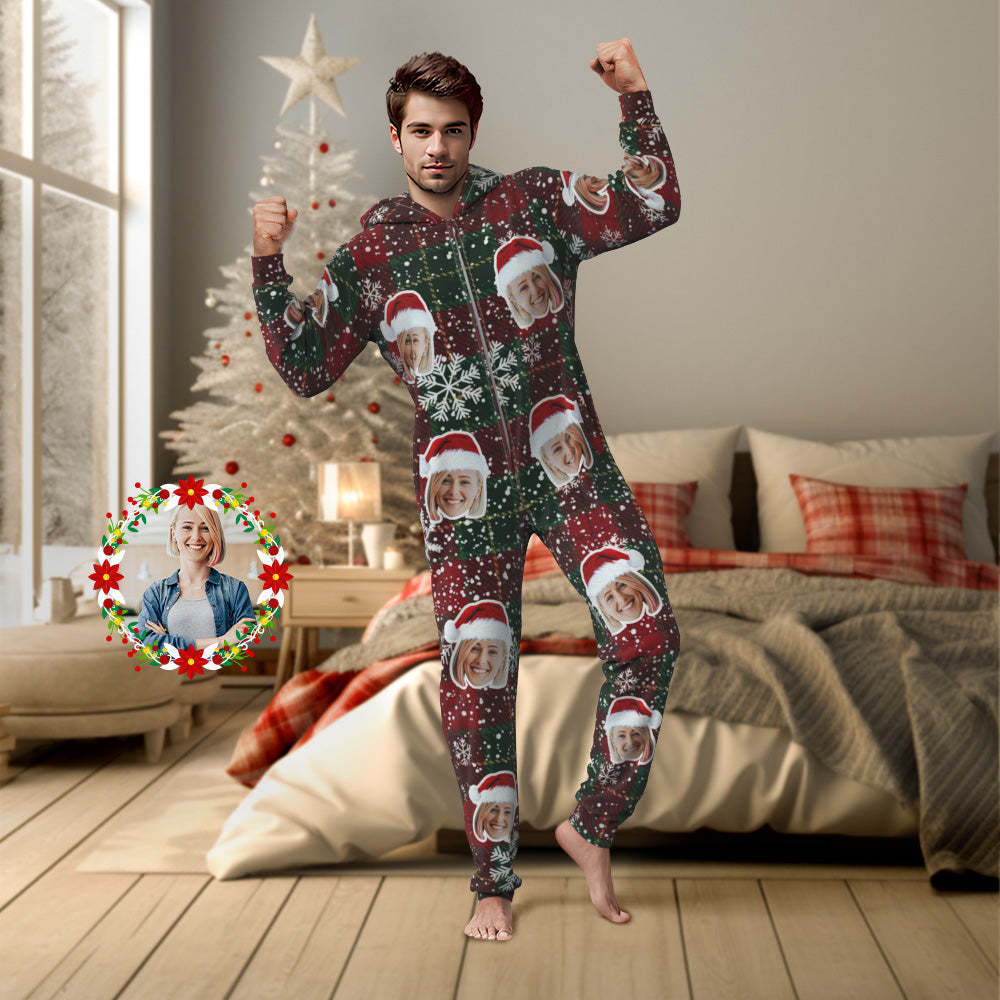 Custom Face Classic Christmas Onesies Pajamas One-Piece Sleepwear Christmas Gift - MyPhotoSocks