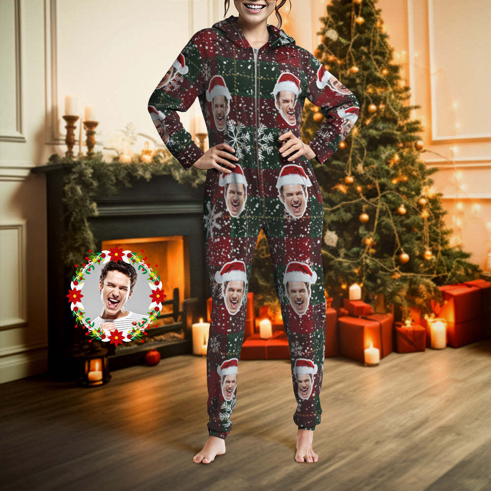 Custom Face Classic Christmas Onesies Pajamas One-Piece Sleepwear Christmas Gift - MyPhotoSocks