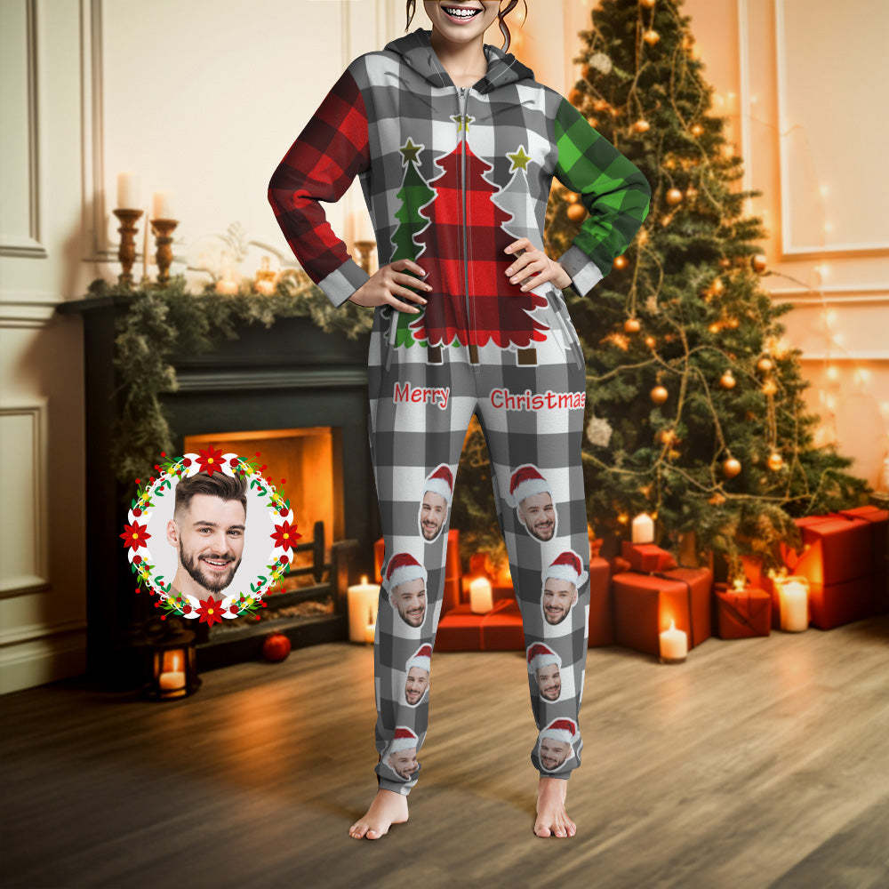 Custom Text Christmas Onesies Pajamas One-Piece Sleepwear Christmas Gift - MyPhotoSocks