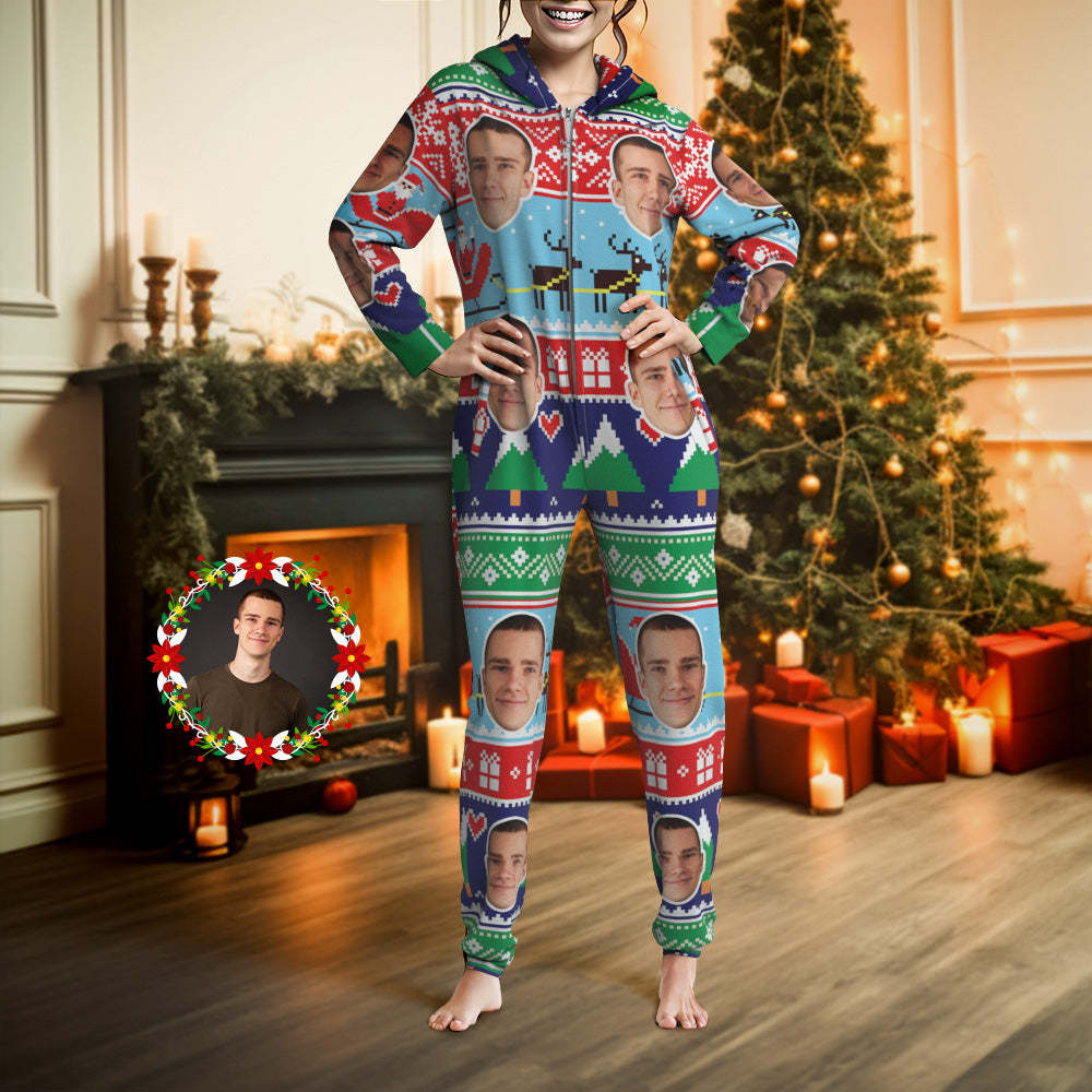 Custom Face Onesies Pajamas Class Christmas One-Piece Sleepwear Christmas Gift - MyPhotoSocks