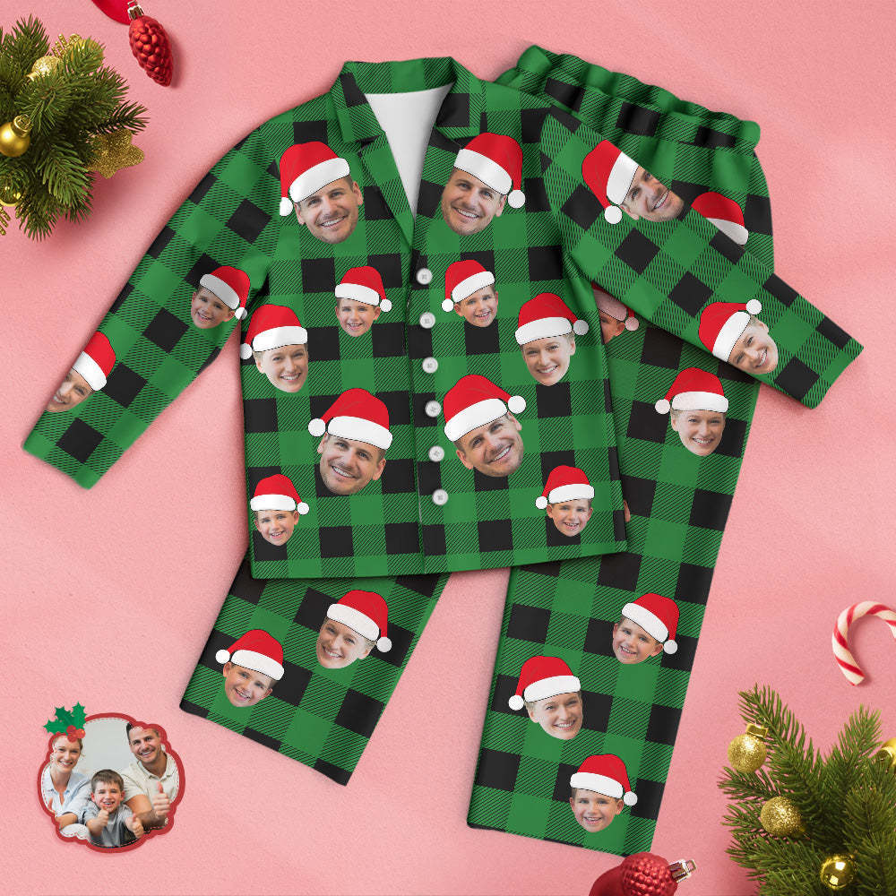 Custom Face Pajama Personalized Photo Christmas Family Buffalo Plaid Pajamas - MyPhotoSocks