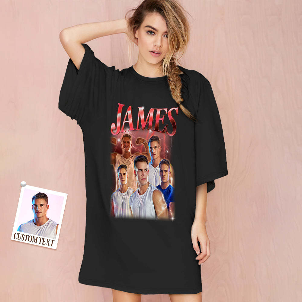 Custom Photo Vintage Nightdress Personalized Name Women's Oversized Colorful Nightshirt Gifts For Women - MyPhotoSocks