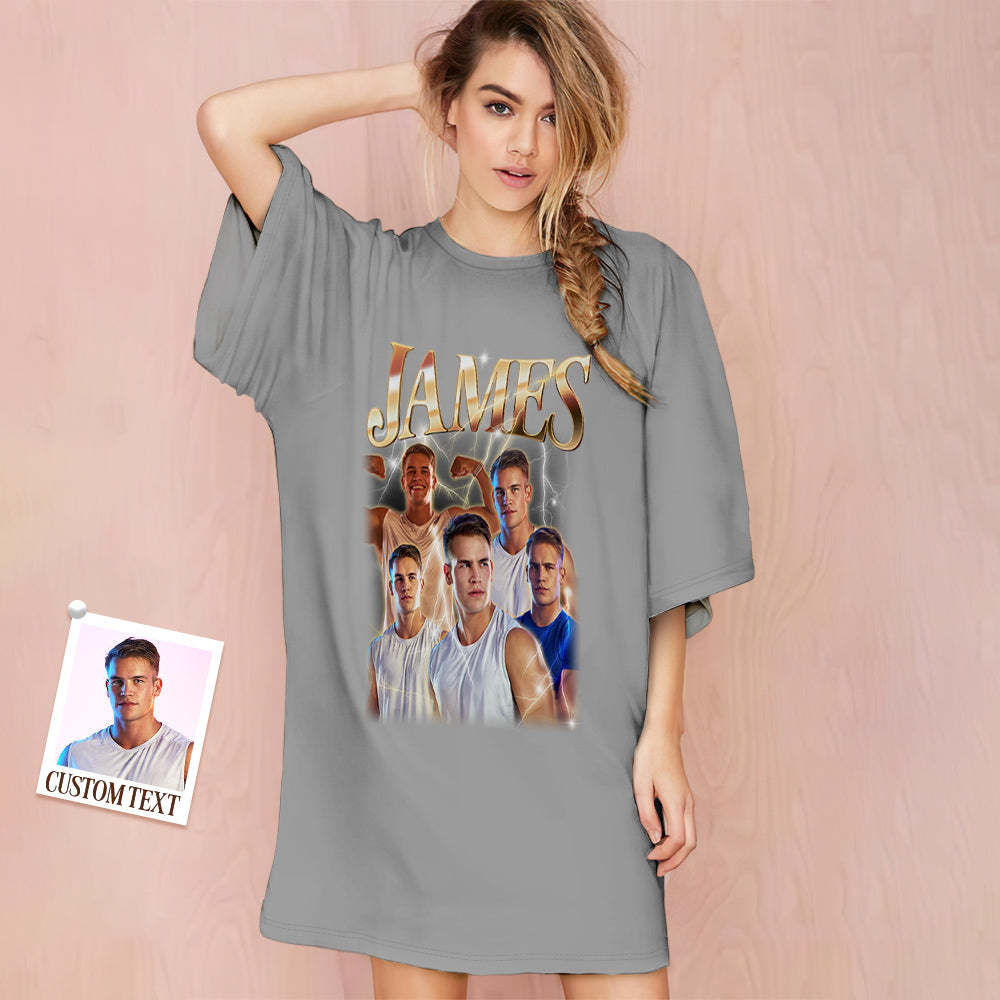 Custom Photo Vintage Nightdress Personalized Name Women's Oversized Colorful Nightshirt Gifts For Women - MyPhotoSocks