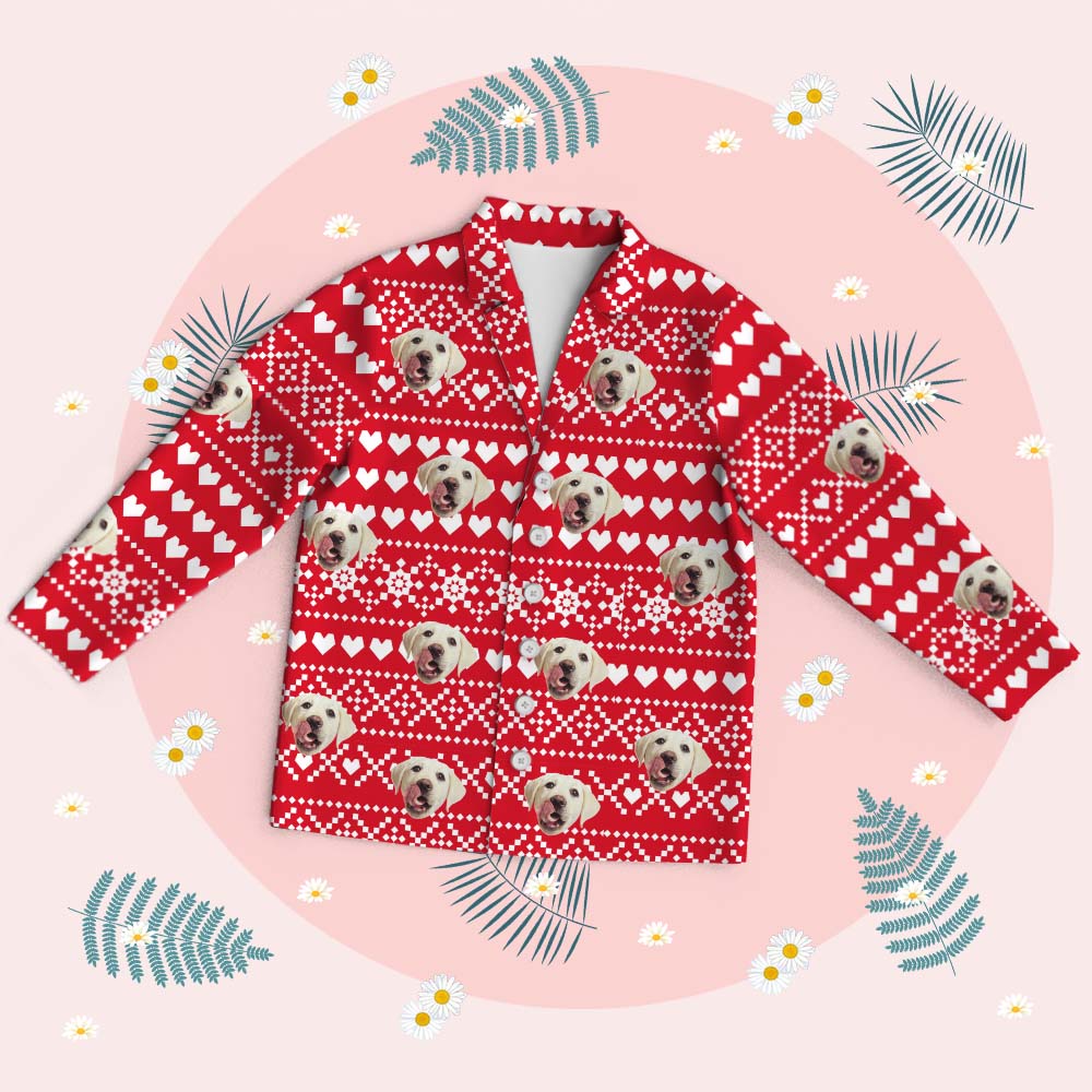 Custom Christmas Face Long Sleeve Pajamas  With Pet Face Personalized Photo Red Arrangement Pattern Pajamas Gift