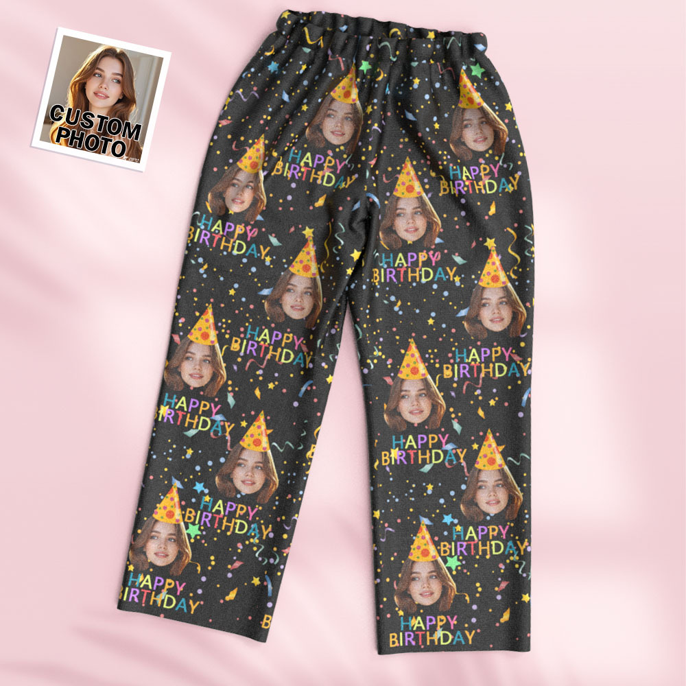 Custom Face Long Sleeve Pajamas Sleepwear Set Personalized Photo Happy Birthday Pajamas - MyPhotoSocks