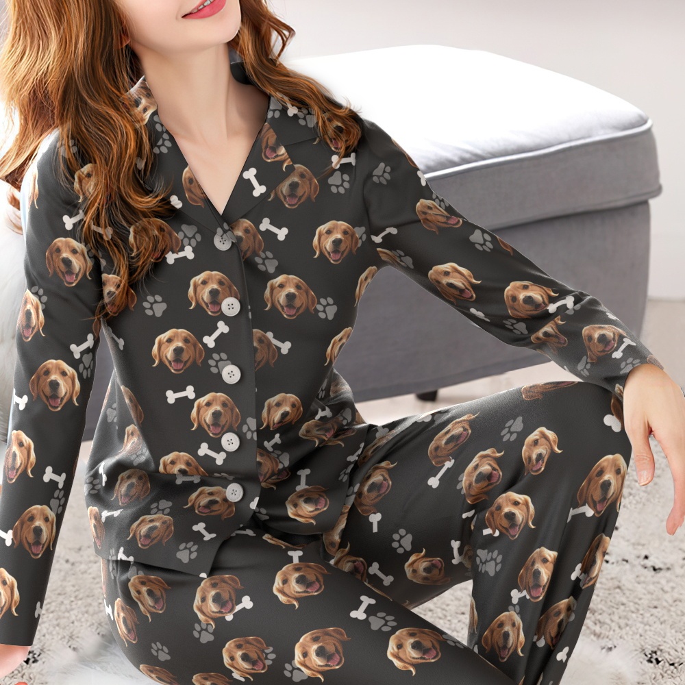Custom Face Long Sleeve Pajamas Sleepwear Set Personalized Photo Bone Pajamas - MyPhotoSocks