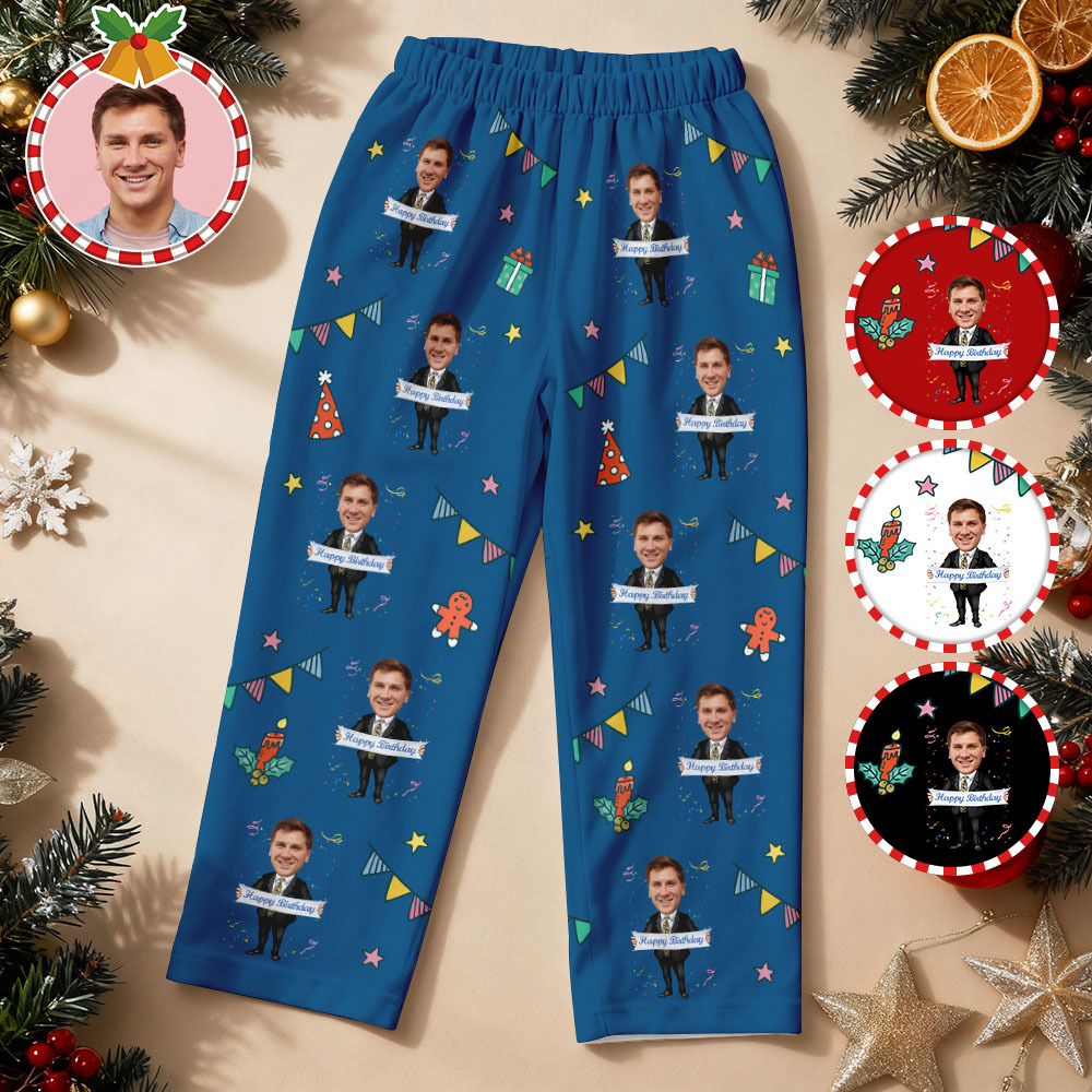 Custom Birthday Face Long Sleeve Pajamas with Face Personalized Photo Pajamas Gift