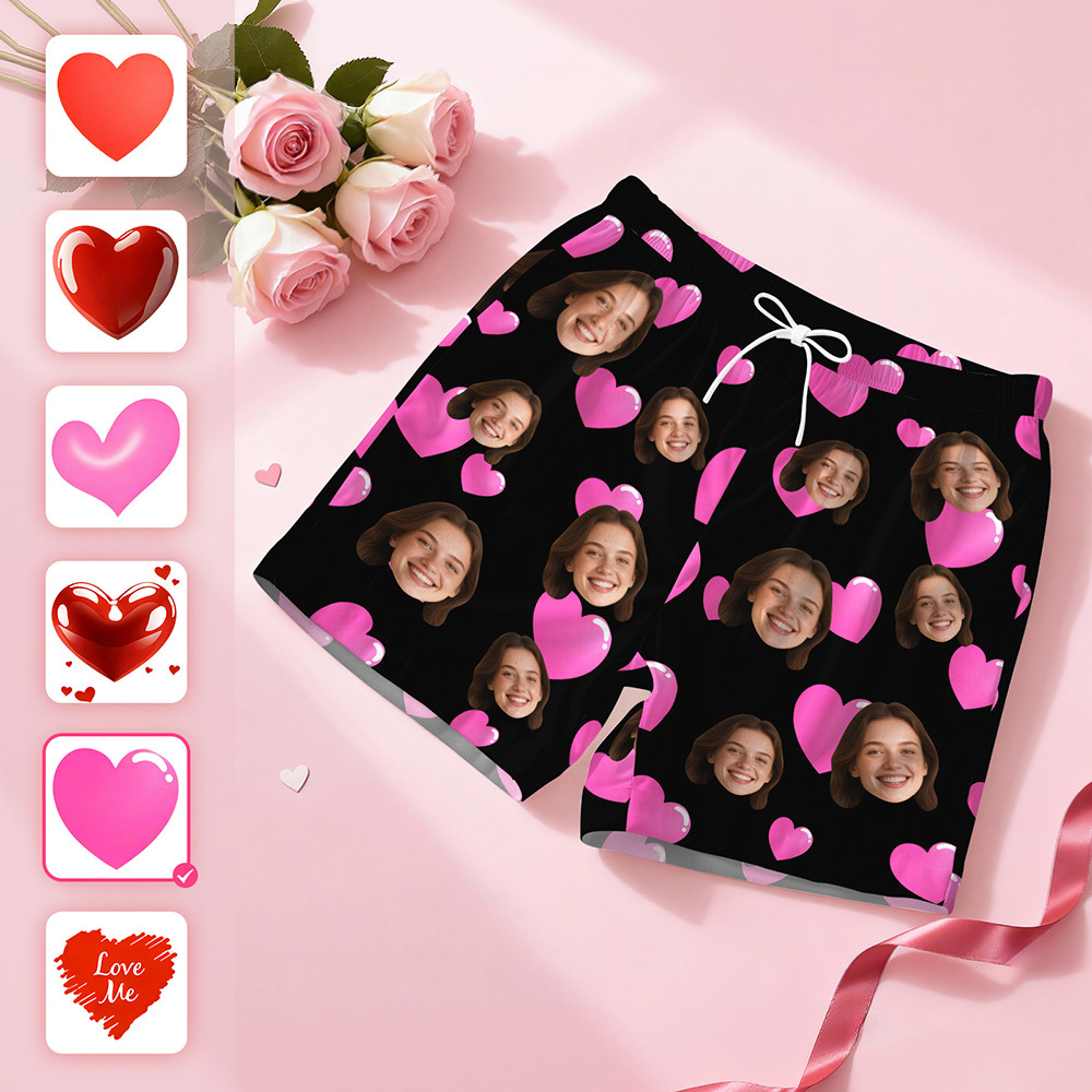 Custom Face Short Sleeve Pajamas Personalised Heart Face Couple Sleepwear Valentine Love Gifts For Her - MyPhotoSocks