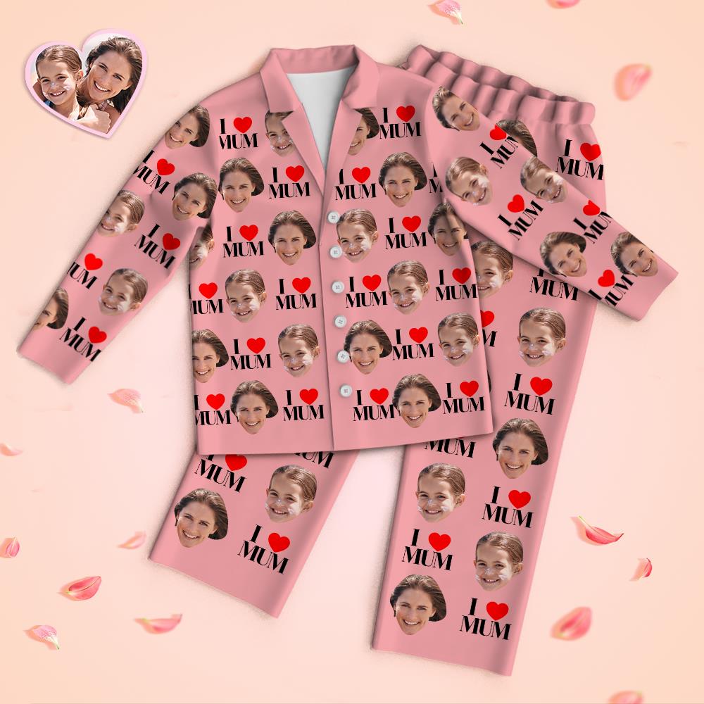 Custom Face Long Sleeve Pajamas Sleepwear Set - I Love Mom