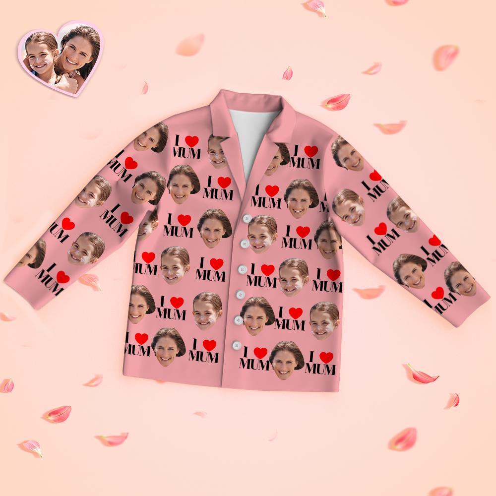 Custom Face Long Sleeve Pajamas Sleepwear Set - I Love Mom