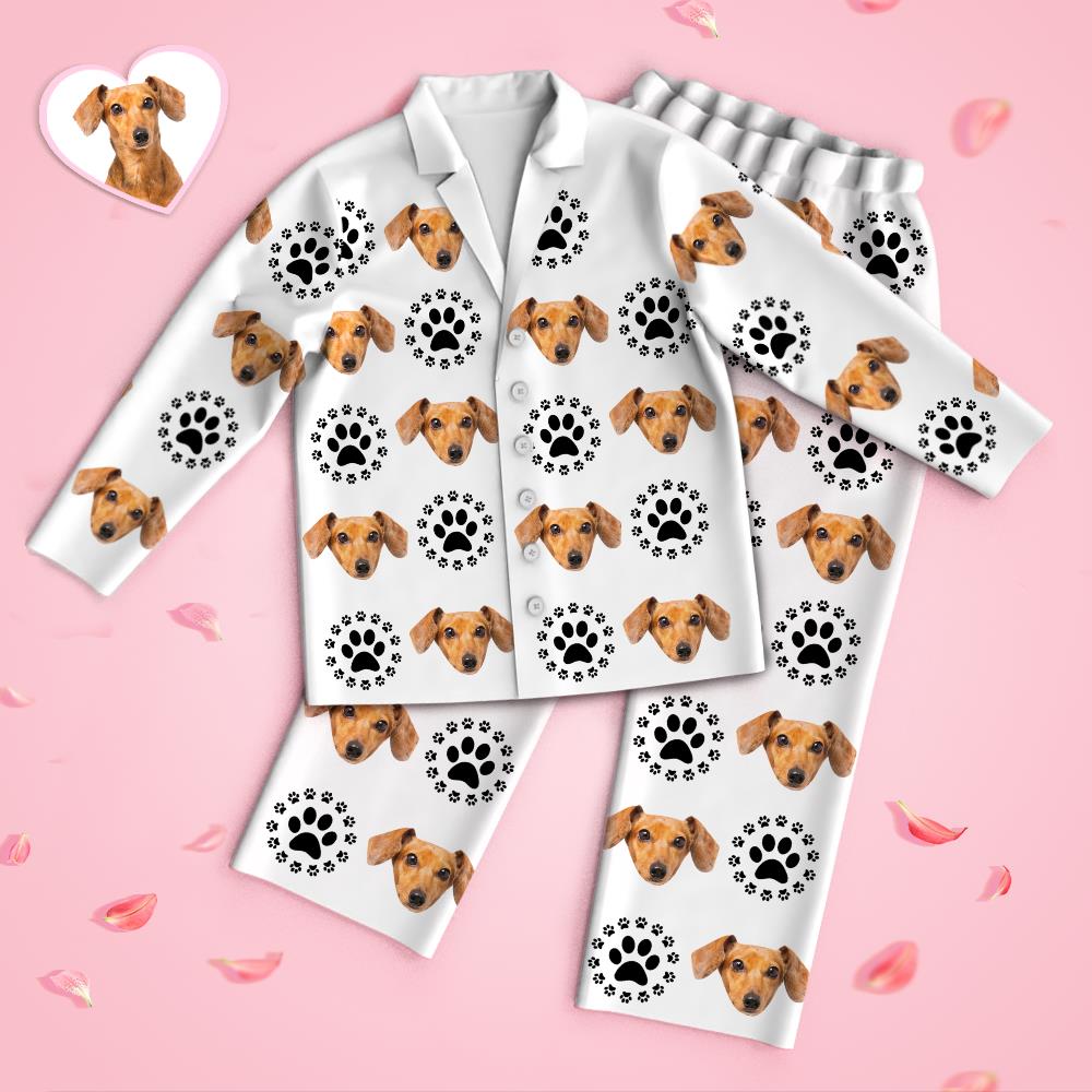 Custom Face Long Sleeve Pajamas Sleepwear Set - Pet Dog Footprint