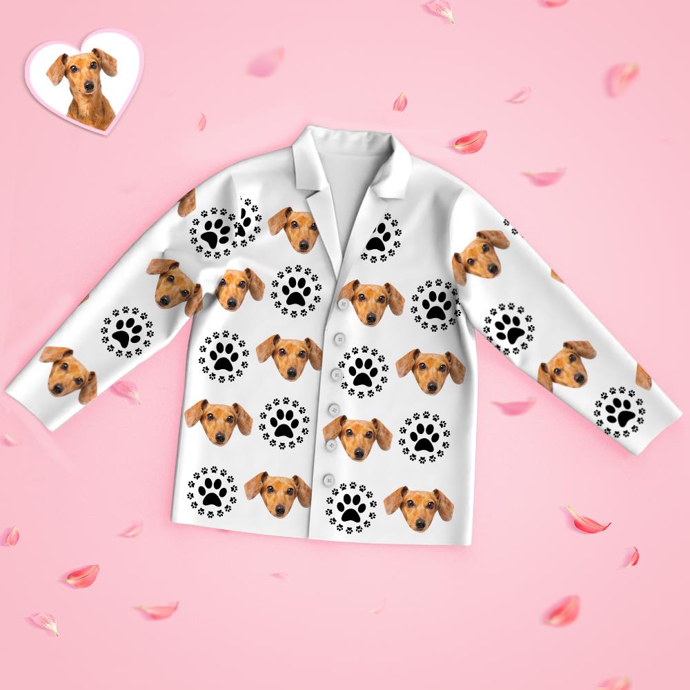 Custom Face Long Sleeve Pajamas Sleepwear Set - Pet Dog Footprint