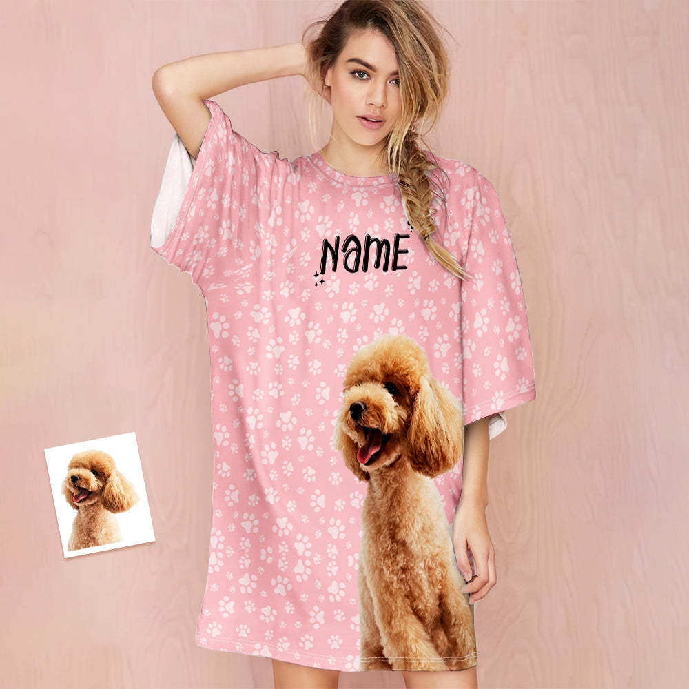 Custom Photo And Name Nightdress Personalized Women's Oversized Nightshirt Footprint Gifts For Her - MyPhotoBoxer