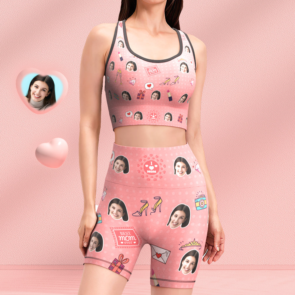Custom Face Leggings and Tank Top Pink Yoga Clothing Suit Mother's Day Gift - Best Mom Ever