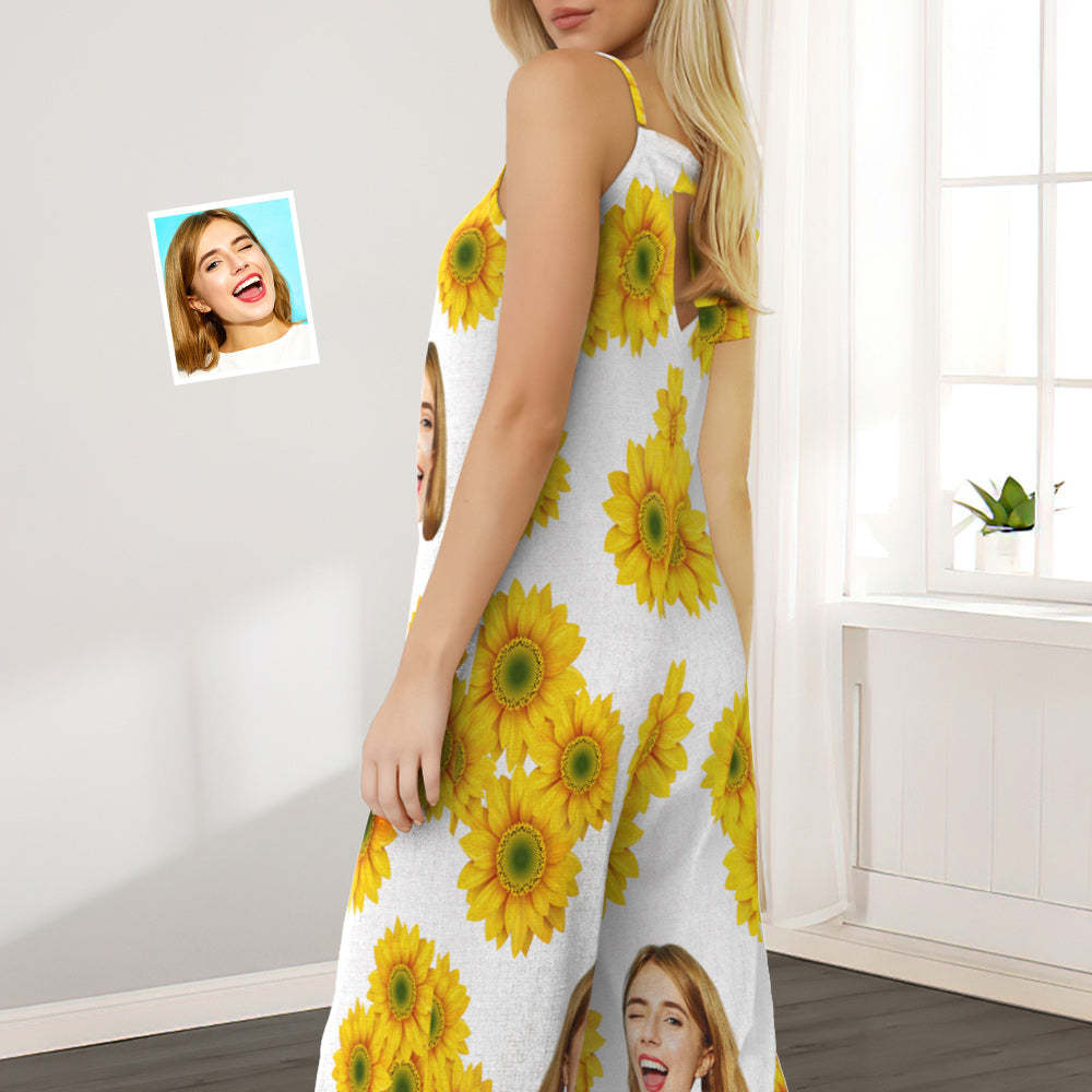 Custom Face Loose Jumpsuit Sunflower Wide Leg Rompers - MyPhotoSocks