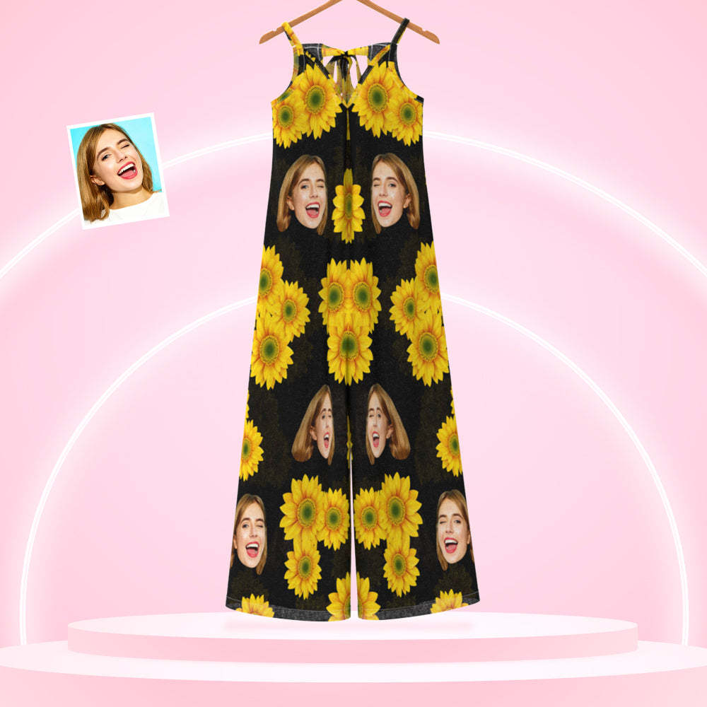 Custom Face Loose Jumpsuit Sunflower Wide Leg Rompers - MyPhotoSocks