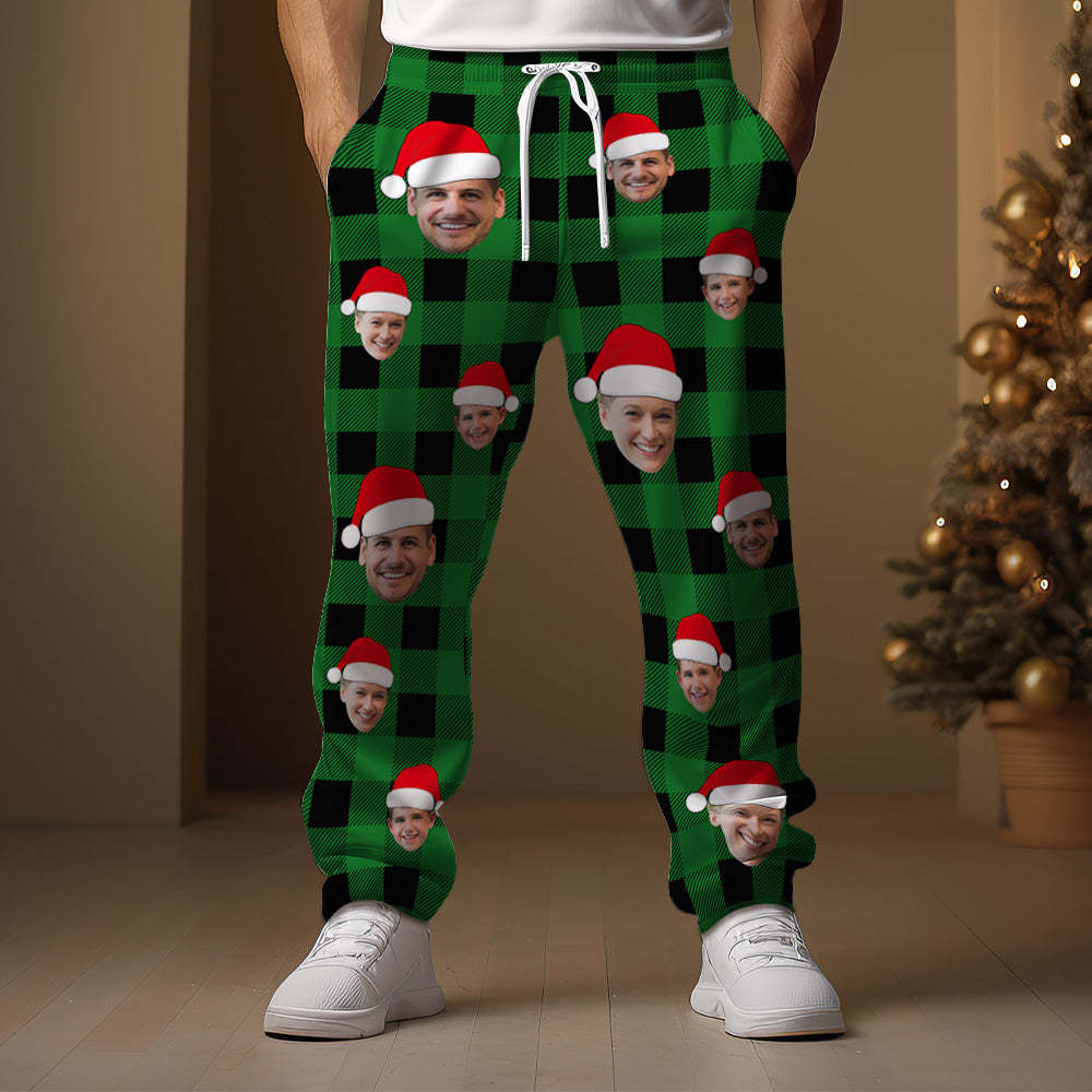 Custom Face Sweatpants Personalized Photo Christmas Family Buffalo Plaid Golf Pants for Him - MyPhotoSocks
