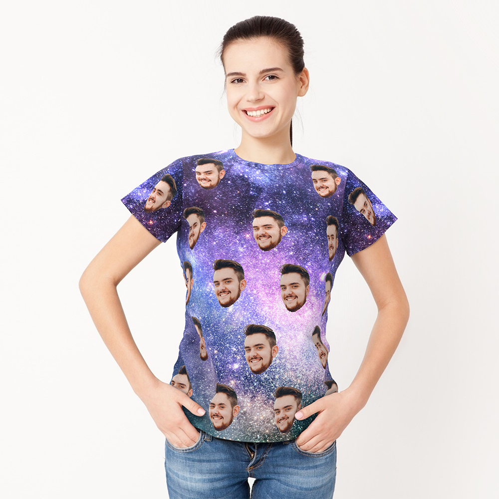 Custom My Face T-shirt In Galaxy Tee-MyPhotoSocks