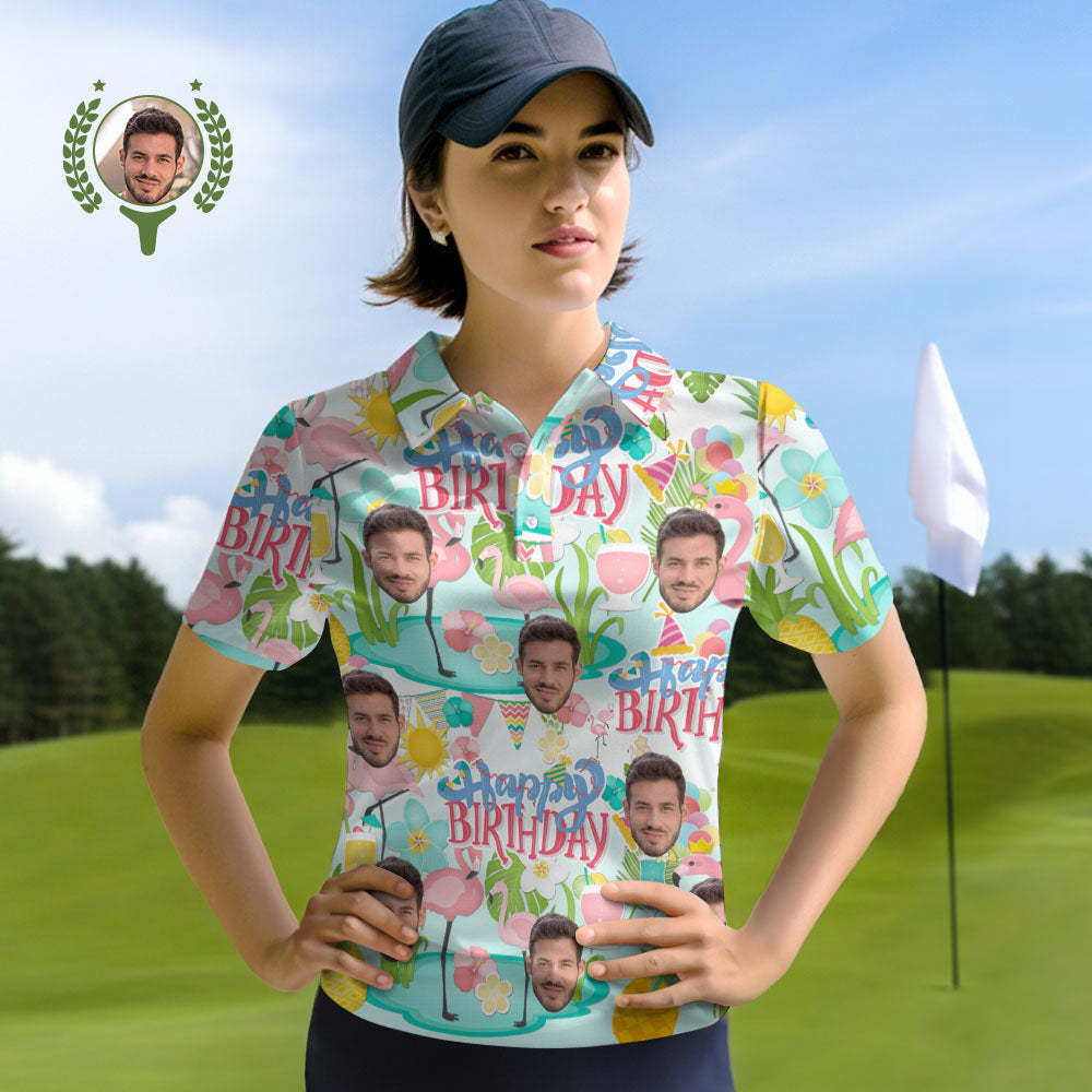 Custom Face Polo Shirts Personalized Happy Birthday Themed Shirts for Women - MyPhotoSocks