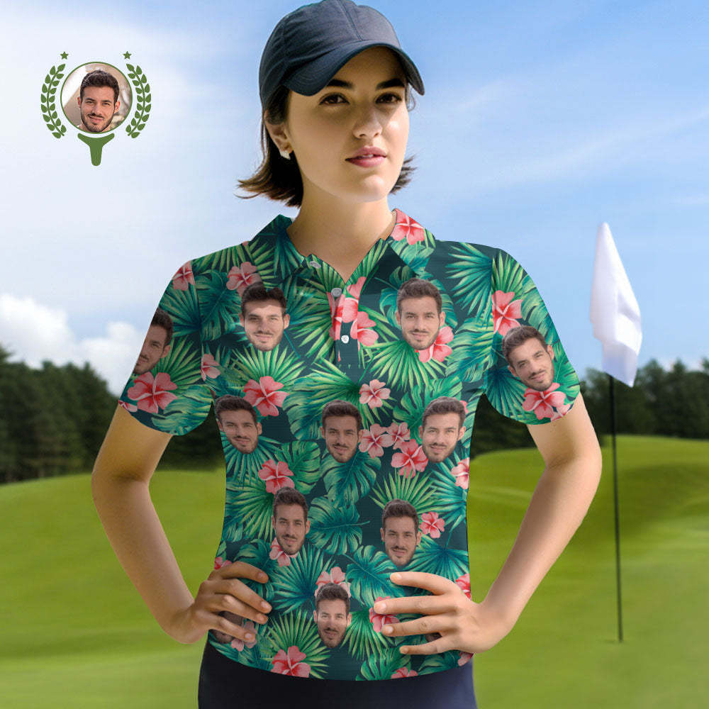 Custom Face Women Polo Shirts Personalized Photo Shirt Red Flowers - MyPhotoSocks