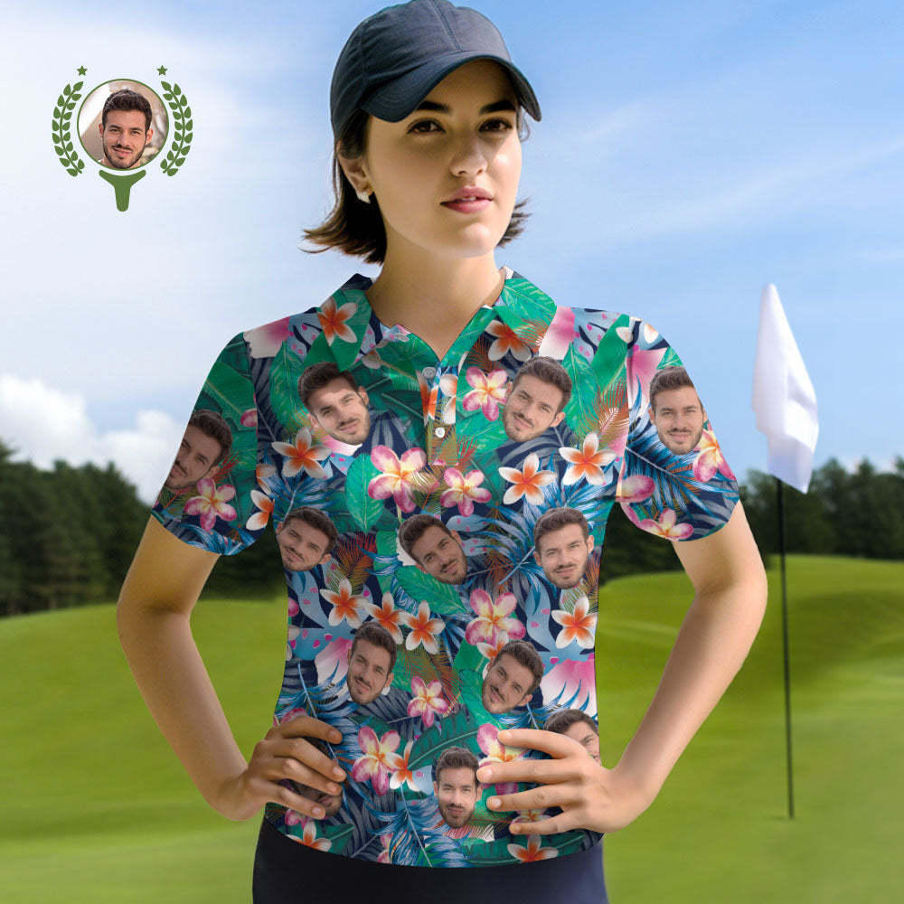 Custom Face Polo Shirts Personalized Women Photo Shirt Colorful Flowers - MyPhotoSocks