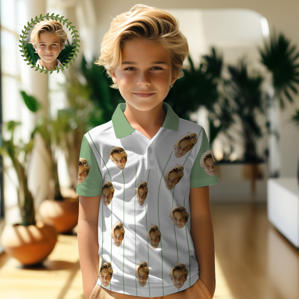 Custom Face Kids Polo Shirts Personalized Photo Shirt Green Stripes - MyPhotoSocks