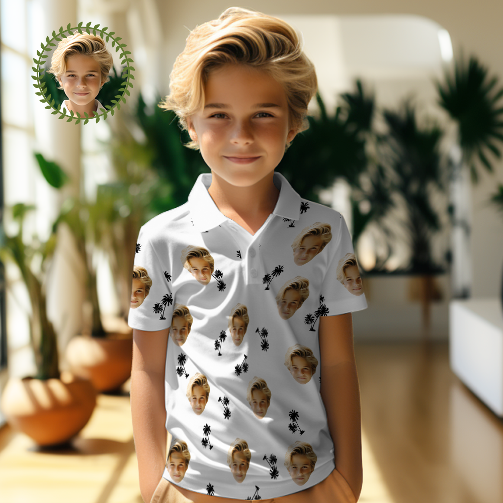 Custom Face Kids Polo Shirts Personalized Photo Shirt Coconut Trees - MyPhotoSocks