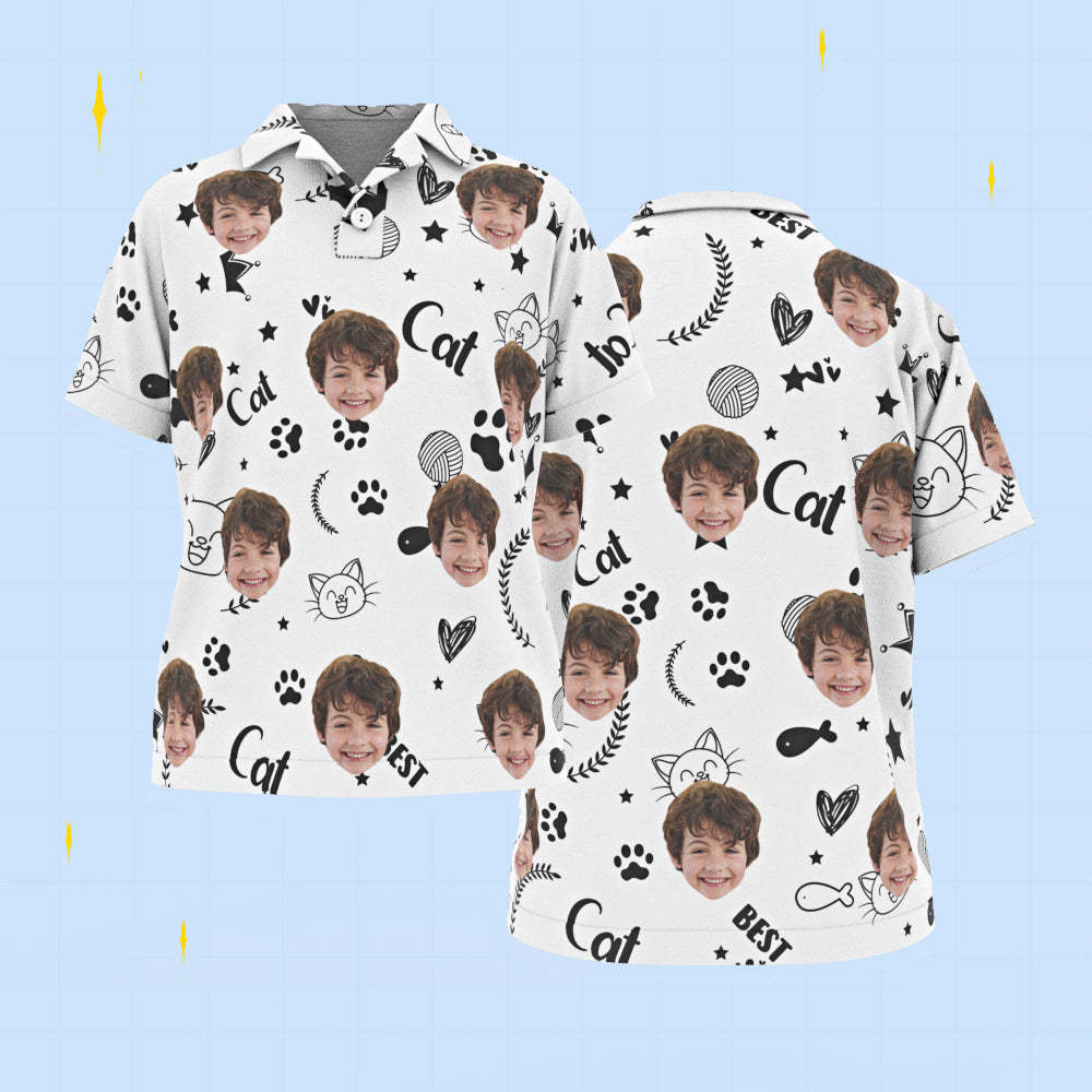 Custom Face Kids Polo Shirts Personalized Photo Shirt Cute Cats - MyPhotoSocks