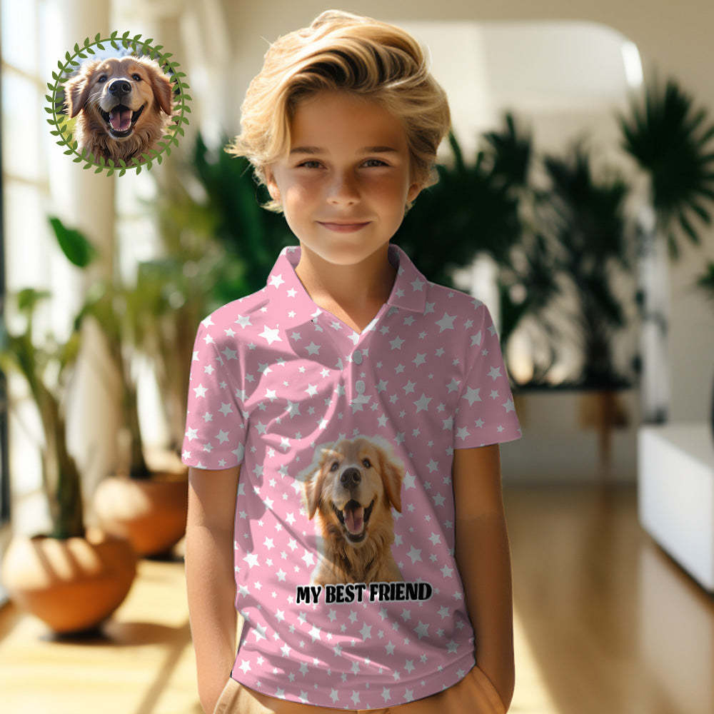 Custom Face Kids Polo Shirts Personalized Pet Photo Shirt Red Plaid My Best Friend - MyPhotoSocks