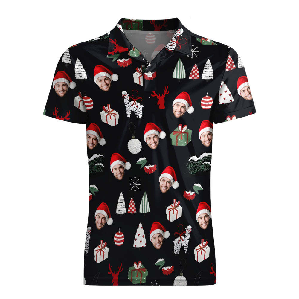Men's Custom Face Shirt Personalized Short Sleeve Golf Shirts Merry Christmas Gift - MyPhotoSocks