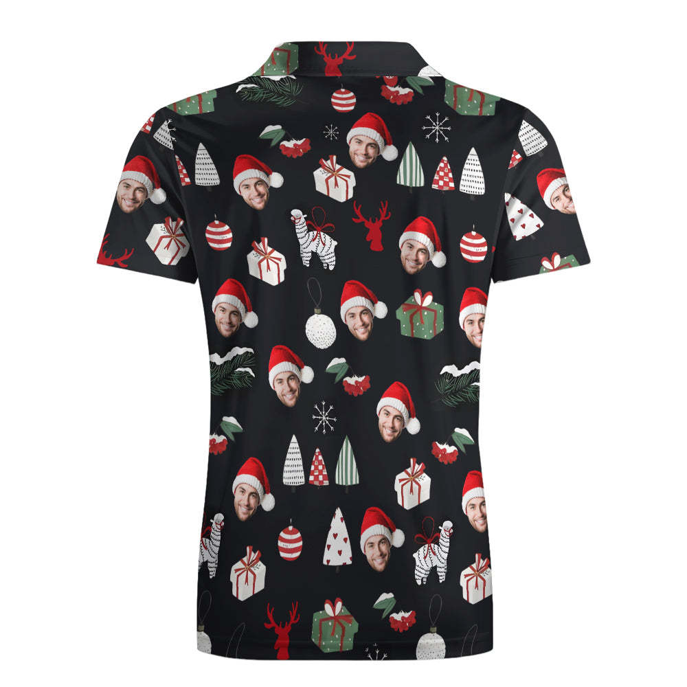 Men's Custom Face Shirt Personalized Short Sleeve Golf Shirts Merry Christmas Gift - MyPhotoSocks