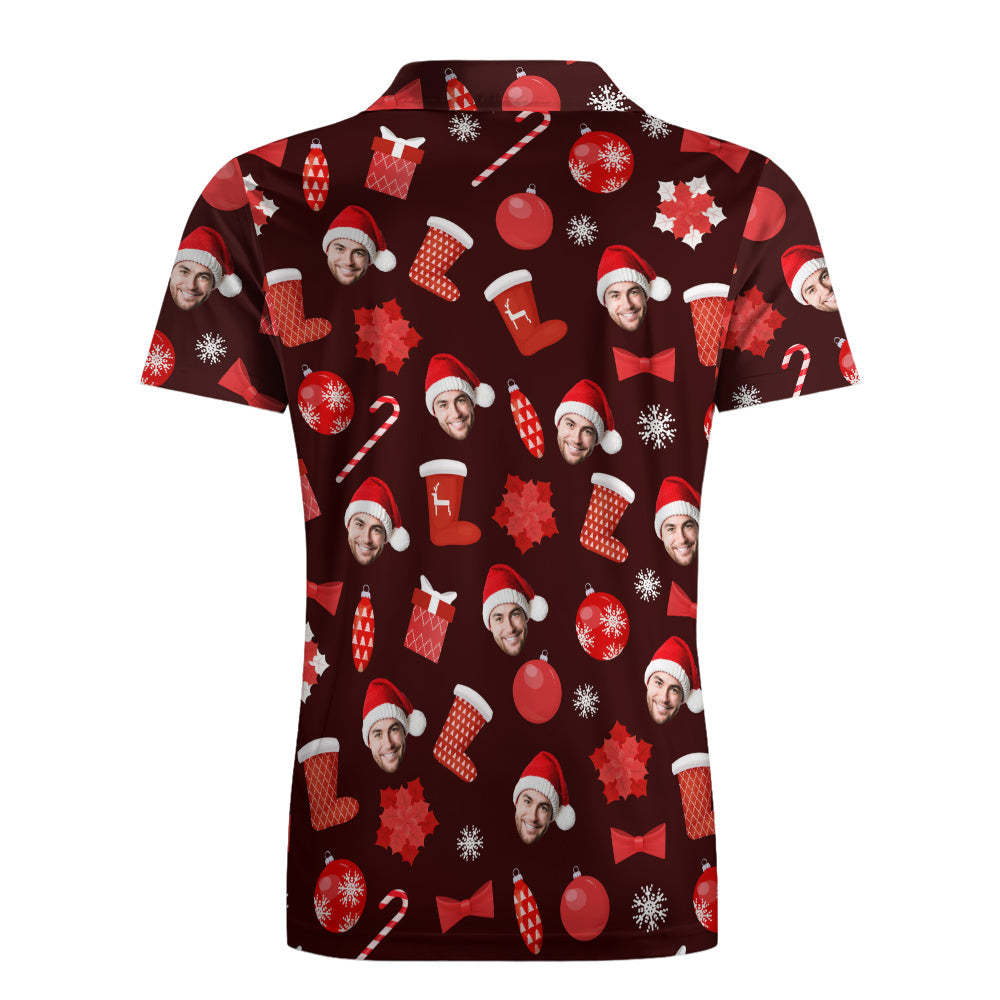 Men's Custom Face Christmas Polo-Shirts Short Sleeve Golf Tees Red Outdoor Sport Tennis Tops - MyPhotoSocks
