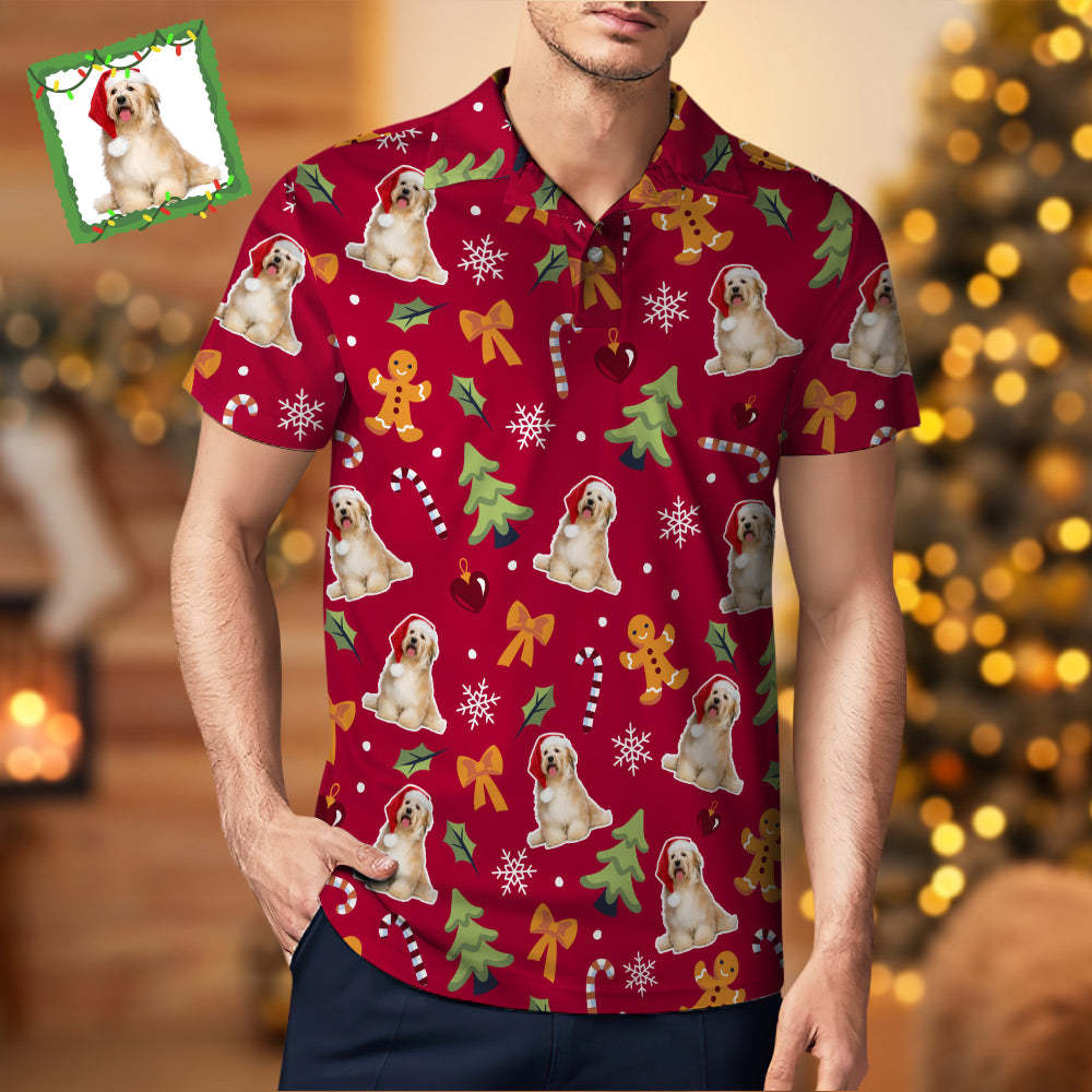 Men's Custom Photo Polo-Shirts Christmas Dogs Short Sleeve Golf Tees Outdoor Sport Tennis Tops - MyPhotoSocks