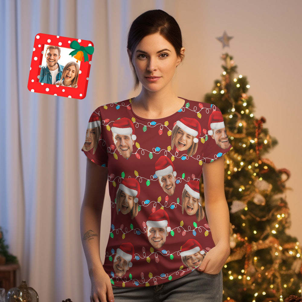 Custom Face T-shirt Personalized Personalized Photo Xmas Leds Unisex T-shirts Merry Christmas - MyPhotoSocks