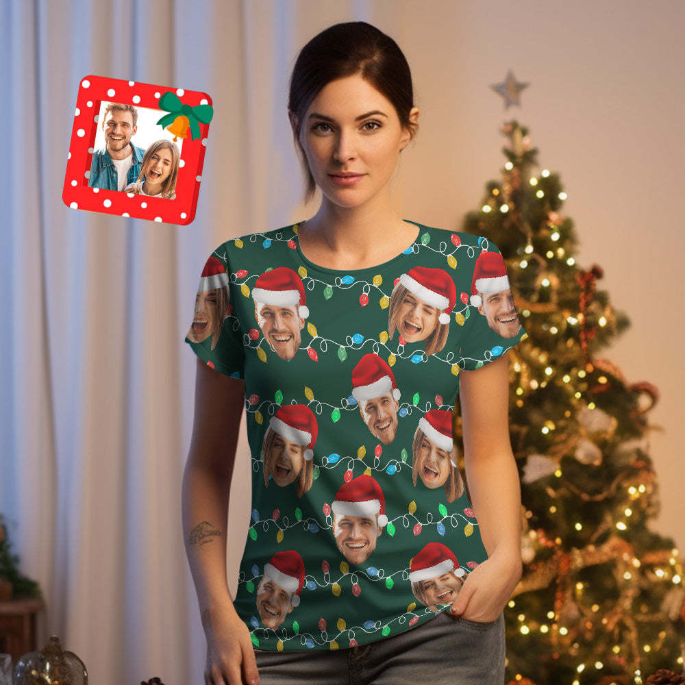 Custom Face T-shirt Personalized Personalized Photo Xmas Leds Unisex T-shirts Merry Christmas - MyPhotoSocks