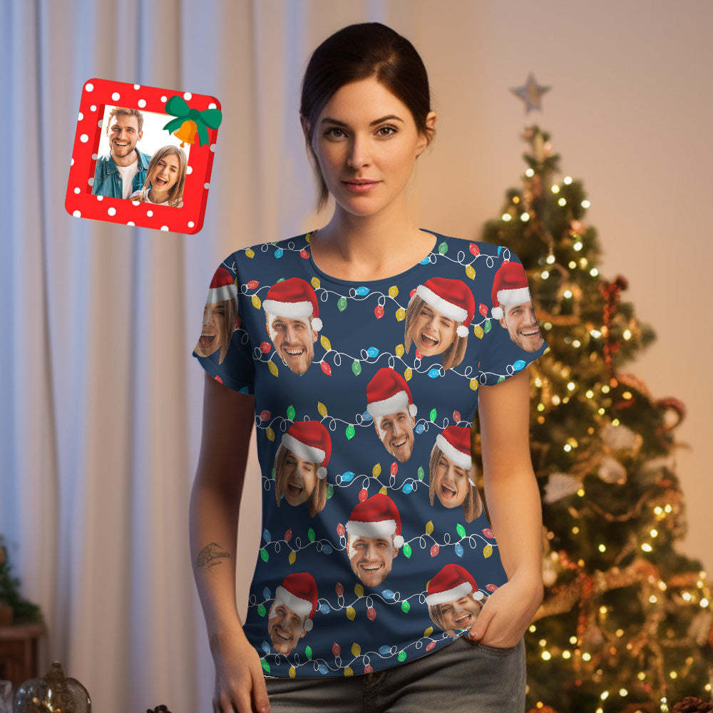Custom Face T-shirt Personalized Personalized Photo Xmas Leds Unisex T-shirts Merry Christmas - MyPhotoSocks