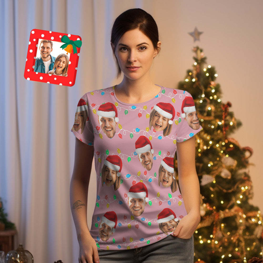 Custom Face T-shirt Personalized Personalized Photo Xmas Leds Unisex T-shirts Merry Christmas - MyPhotoSocks