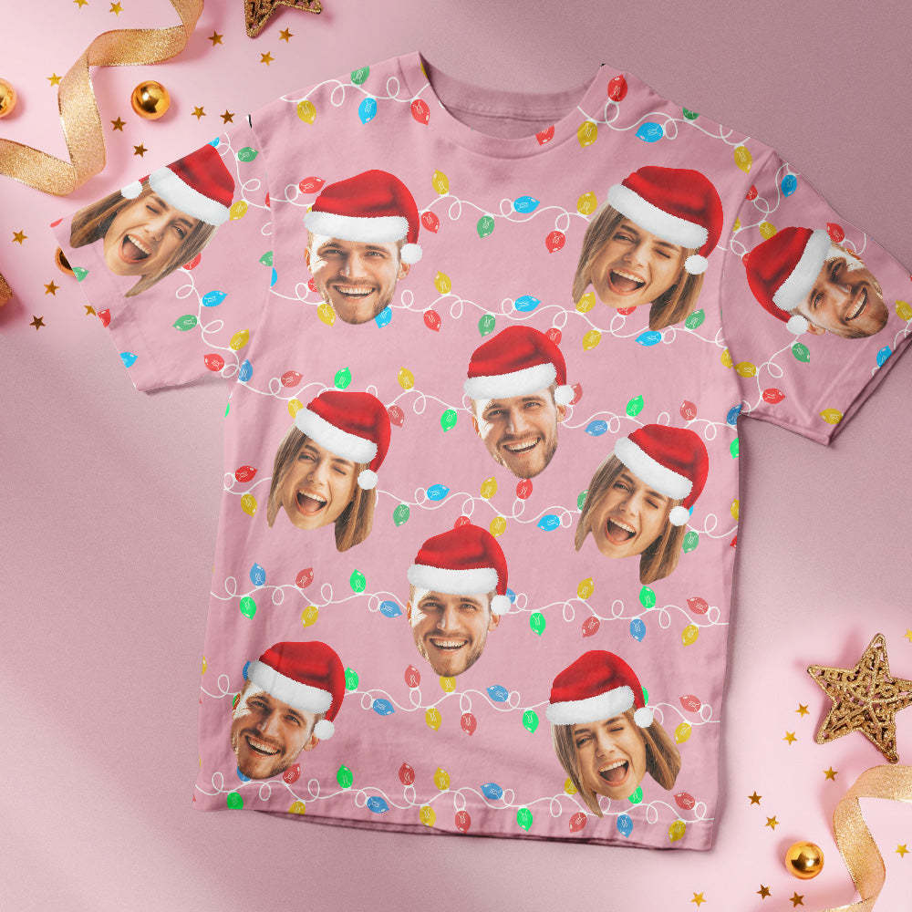 Custom Face T-shirt Personalized Personalized Photo Xmas Leds Unisex T-shirts Merry Christmas - MyPhotoSocks