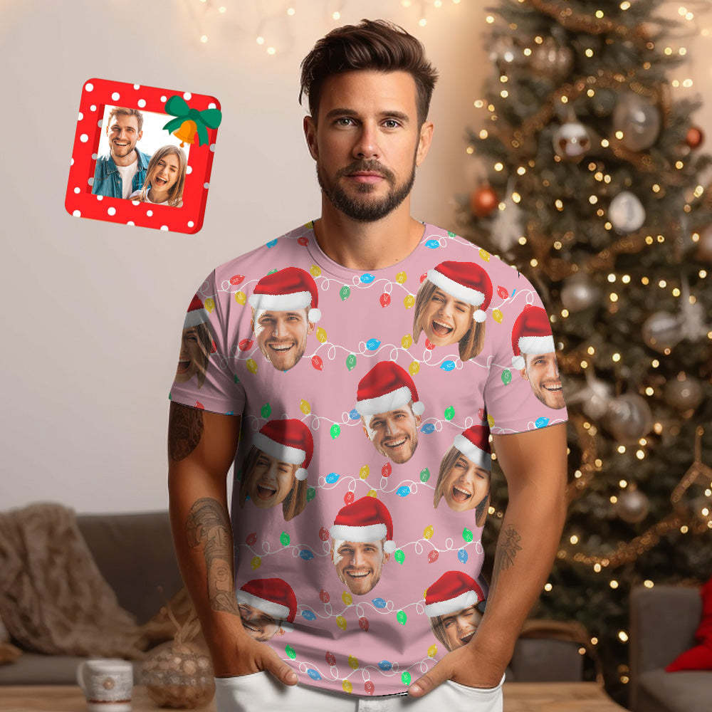 Custom Face T-shirt Personalized Personalized Photo Xmas Leds Unisex T-shirts Merry Christmas - MyPhotoSocks
