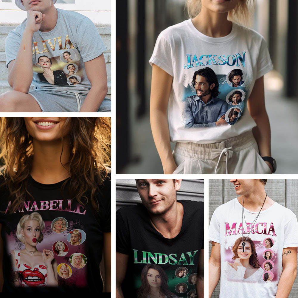 Custom Photo and Name Bootleg Rap Tee Personalized Vintage T-shirt - MyPhotoSocks