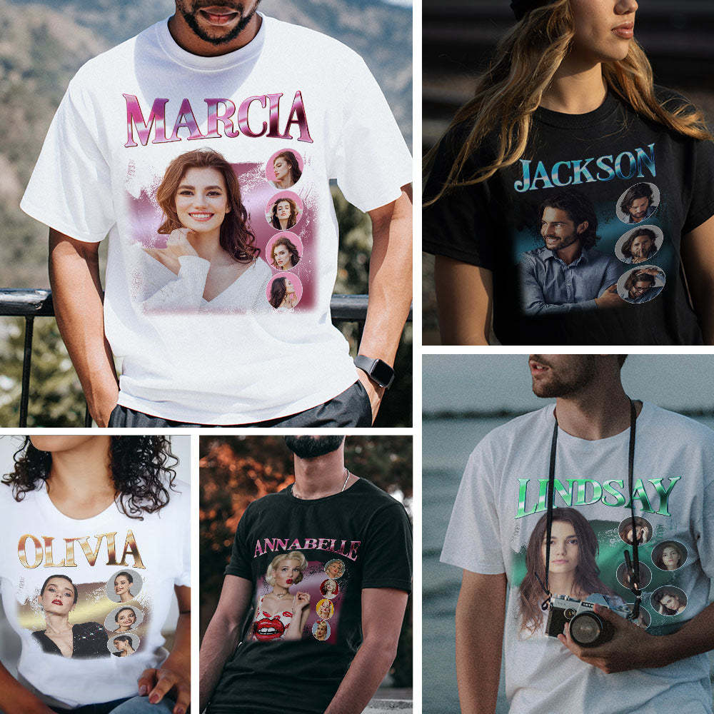 Custom Photo and Name Bootleg Rap Tee Personalized Vintage T-shirt - MyPhotoSocks