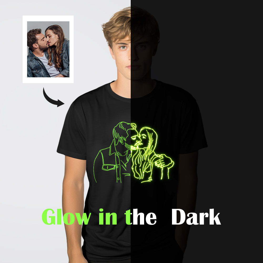 Custom Photo Glow In The Dark Multicolour T-shirt Personalized Luminous Unisex Shirt Creative Gift - MyPhotoSocks