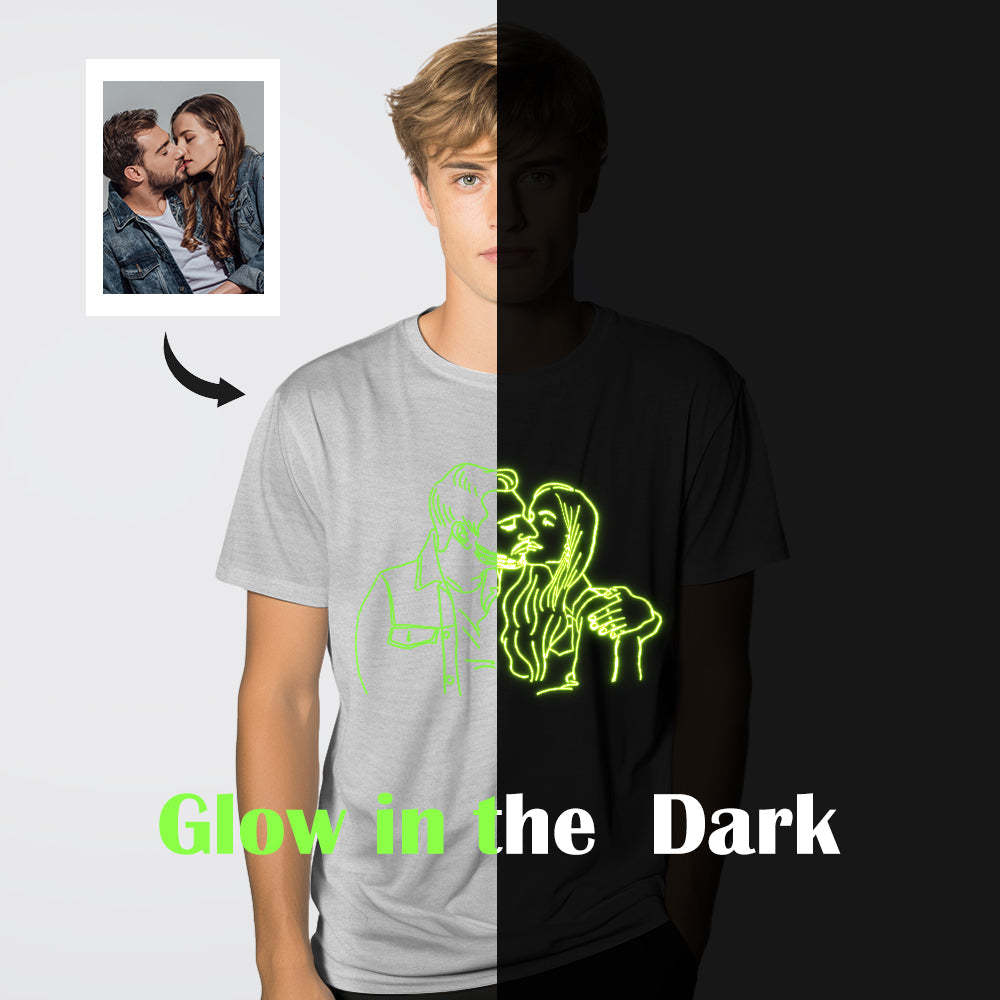 Custom Photo Glow In The Dark Multicolour T-shirt Personalized Luminous Unisex Shirt Creative Gift - MyPhotoSocks