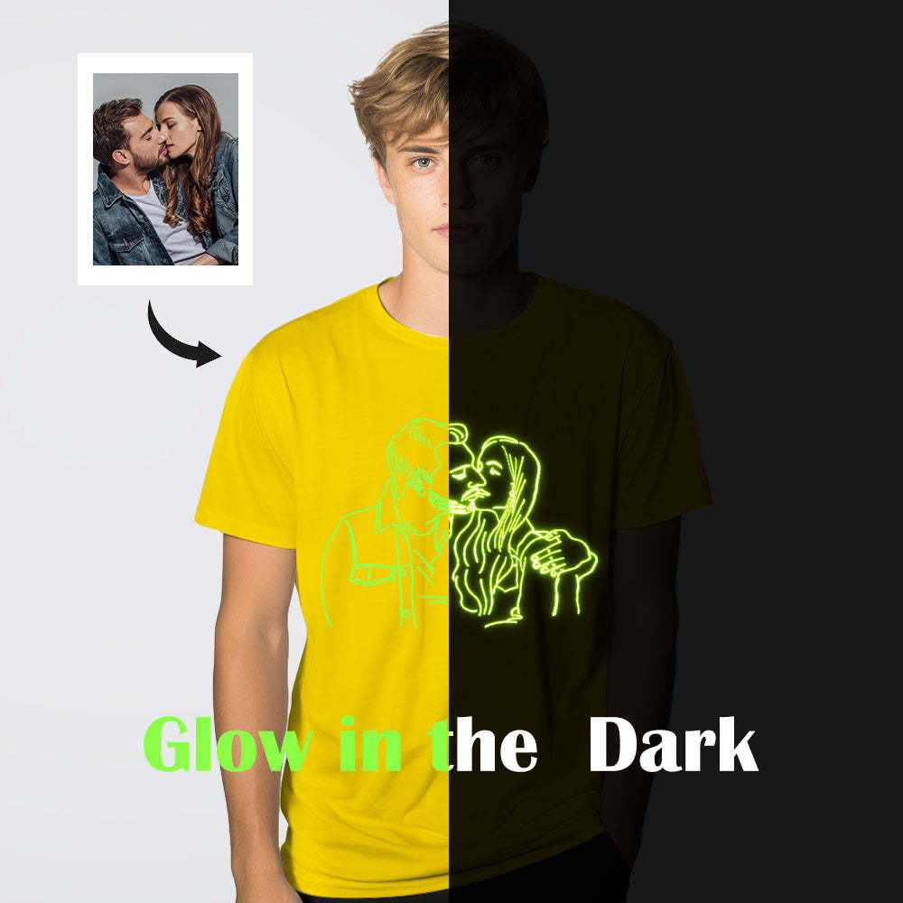 Custom Photo Glow In The Dark Multicolour T-shirt Personalized Luminous Unisex Shirt Creative Gift - MyPhotoSocks