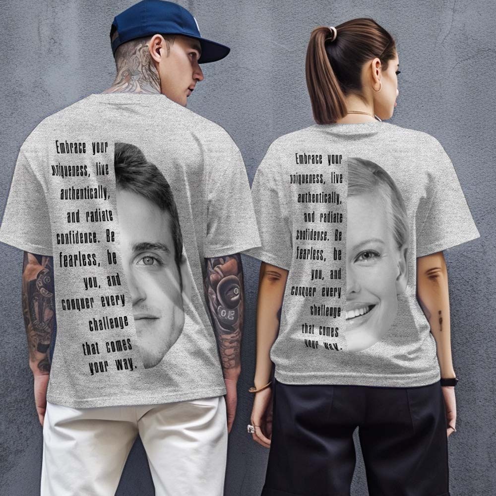 Custom Text and Face T-shirts Personalized Unisex Shirt Fashion Gift for Him for Her - MyPhotoSocks