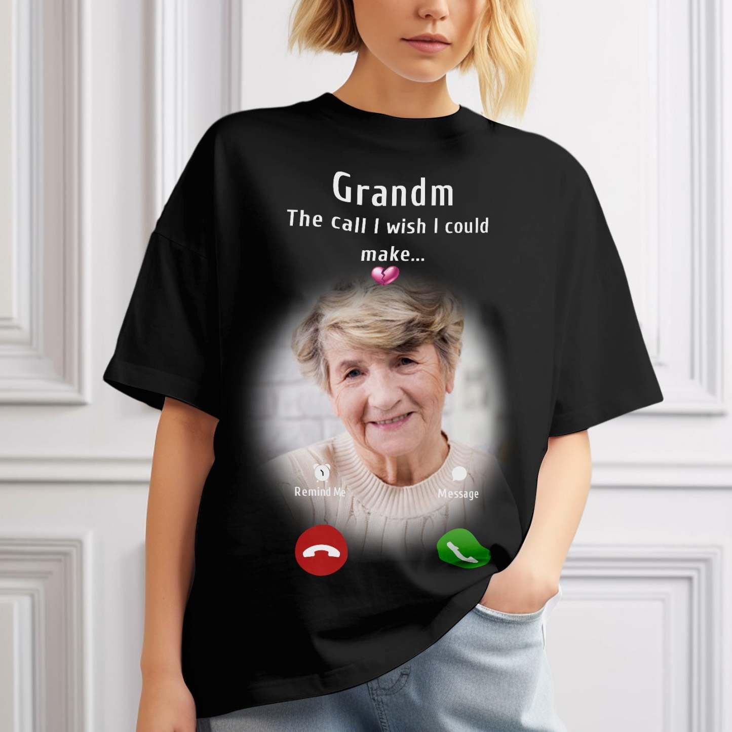 Custom Photo Memorial Mom T-shirt Memorial Gift Idea Personalized Shirt The Call I Wish I Could Make - MyPhotoSocks