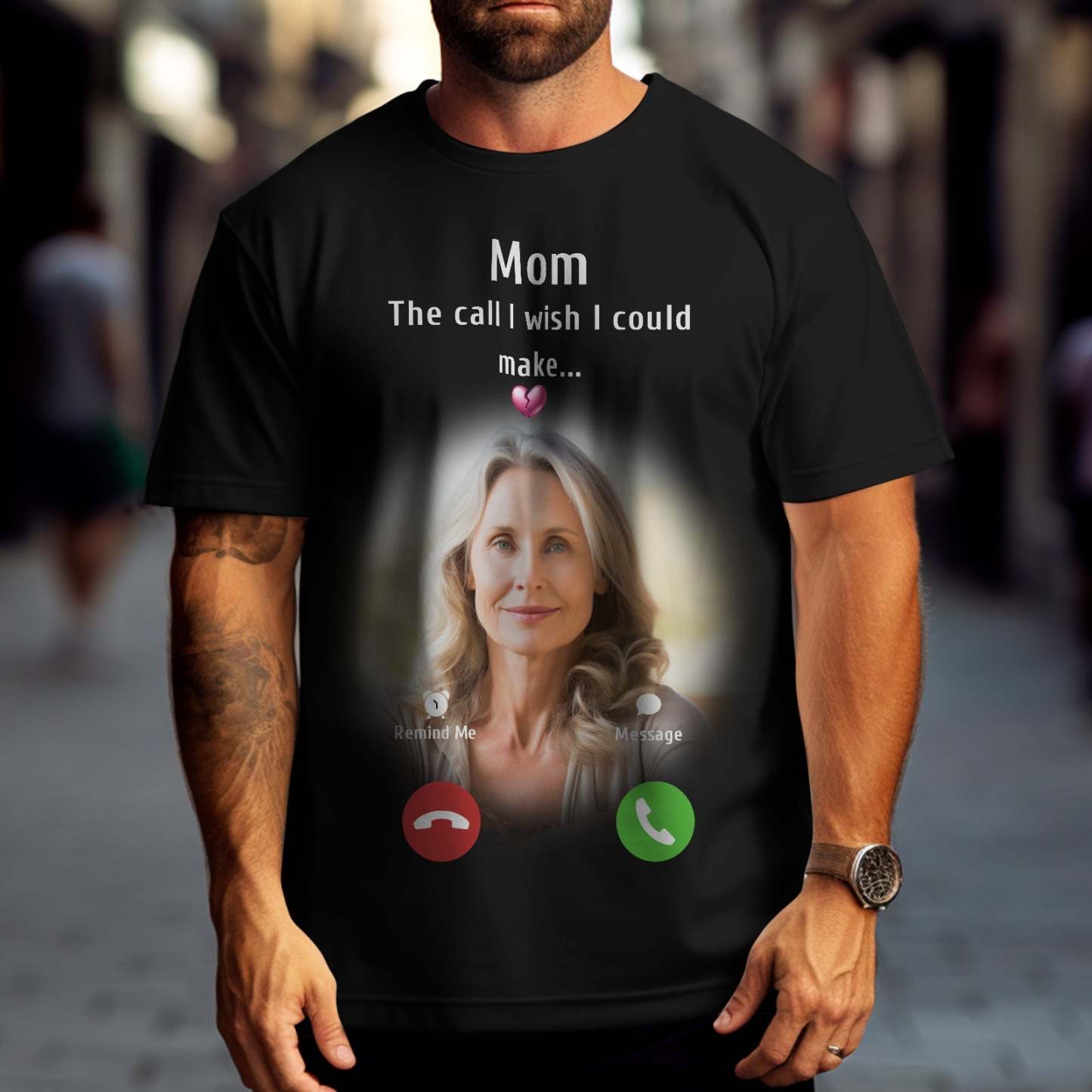 Custom Photo Memorial Mom T-shirt Memorial Gift Idea Personalized Shirt The Call I Wish I Could Make - MyPhotoSocks