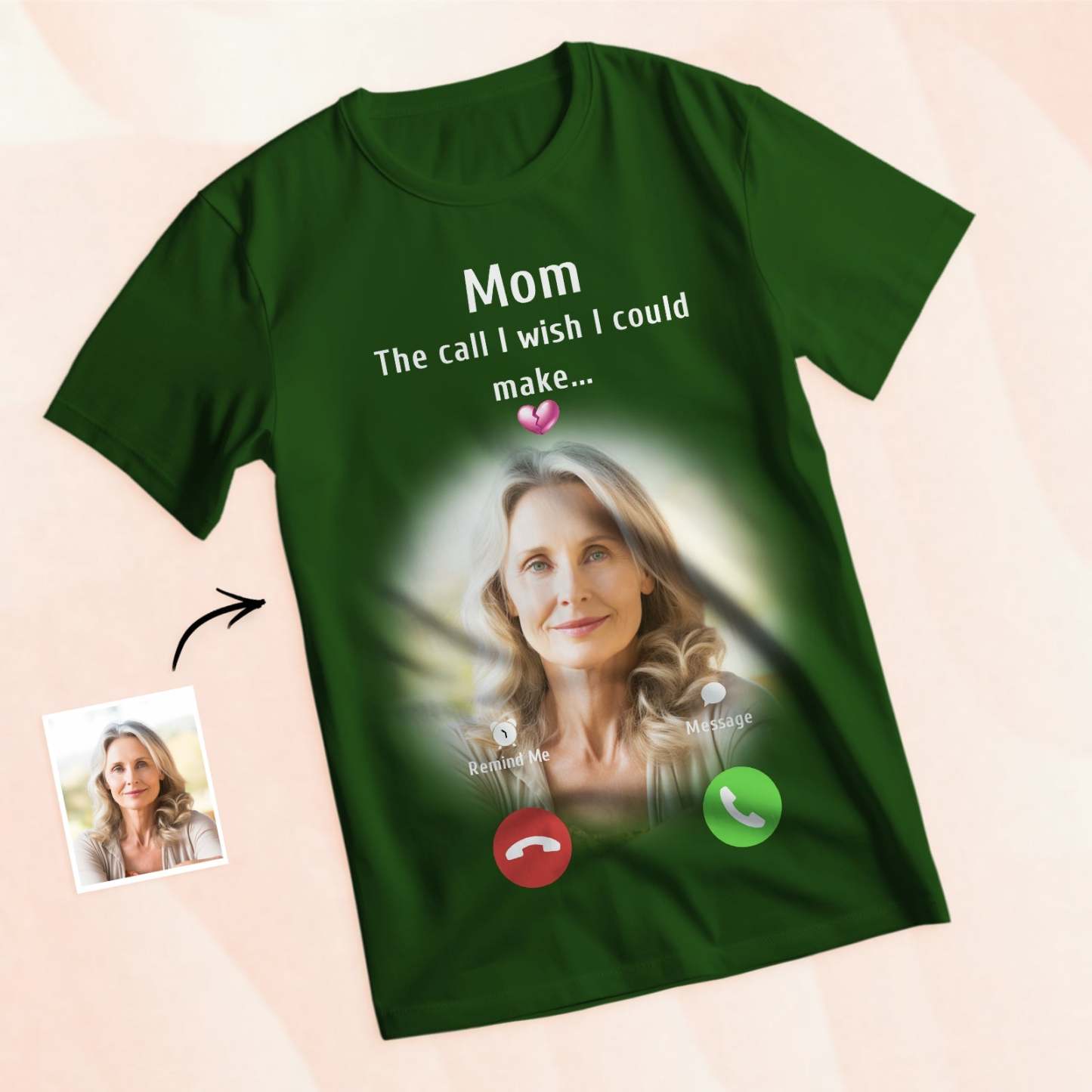 Custom Photo Memorial Mom T-shirt Memorial Gift Idea Personalized Shirt The Call I Wish I Could Make - MyPhotoSocks