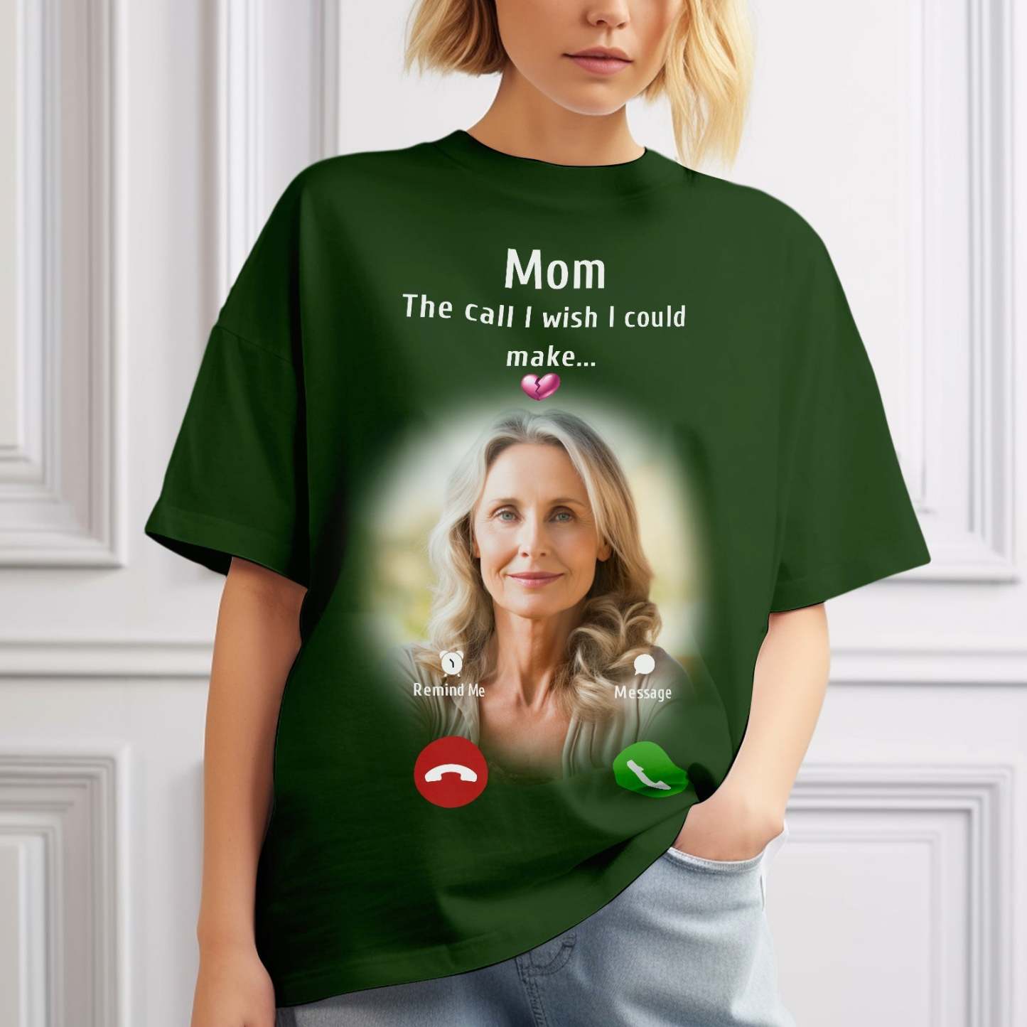 Custom Photo Memorial Mom T-shirt Memorial Gift Idea Personalized Shirt The Call I Wish I Could Make - MyPhotoSocks