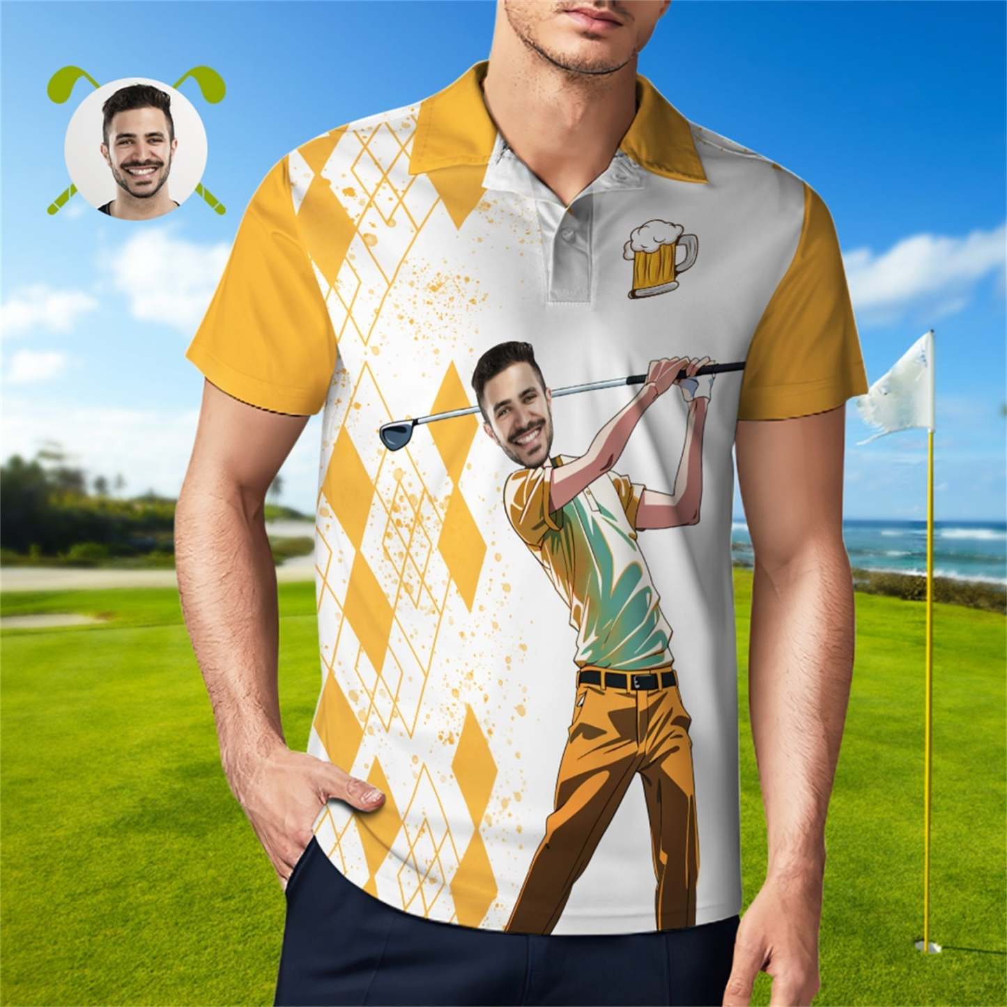 Custom Face Polo Shirt For Men Weekend Forecast Beer And Golf Polo Shirt For Beer Lovers